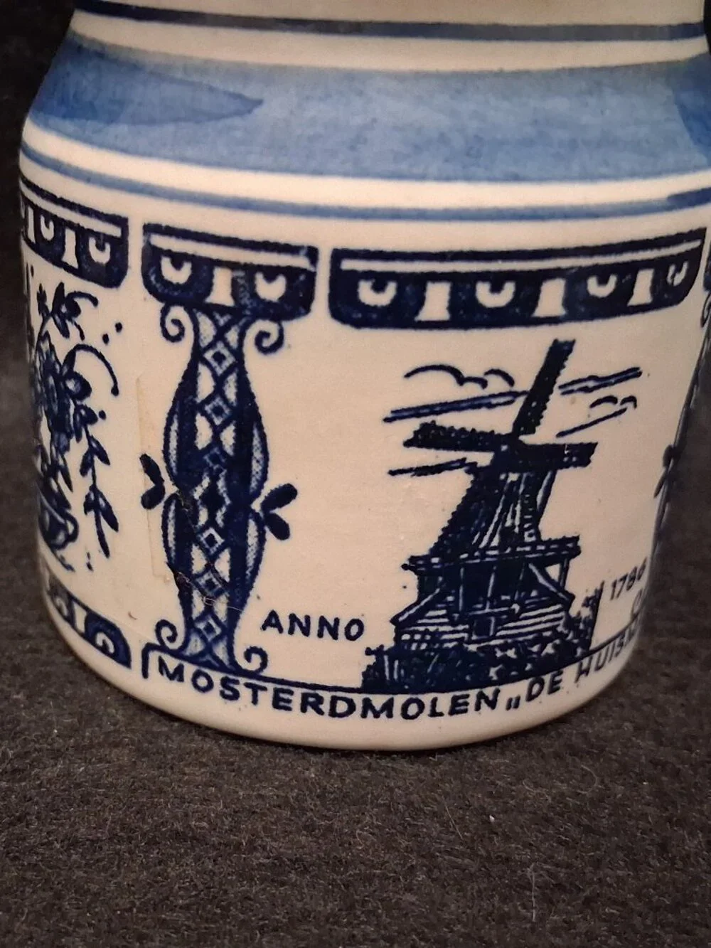 Vintage Delft Blue Zaanse Mosterd Jar - Windmill 